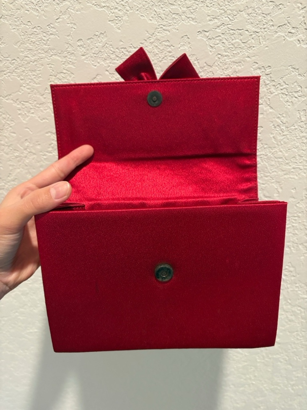 Yves Saint Laurent Red Satin
Bow Clutch with Crystal Accent - Picture 3 of 15